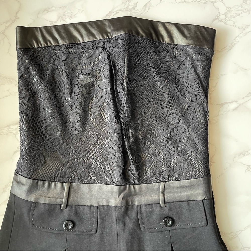PINKO • Wide Leg Junpsuit with Black Lace & Faux Leather Trim Size 4